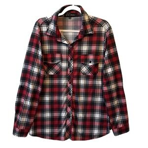 Y2K Grunge Red Plaid Soft Lightweight Button Up Shirt Women's 2X Layering Camp